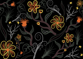 Ethnic flower geometry  embroidery ikat traditional pattern.Seamless flora ethnic pattern.Ethnic folk embroidery pattern.vector illustration.design for fabric,clothing,texture,decoration,wrapping.