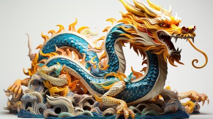 Fototapeta premium chinese dragon statue. dragon on a white background. Golden Dragon. blue dragon. dragon symbol of the year