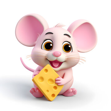 Cartoon  3d of cute pink mouse isolated on white