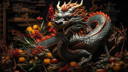 Fototapeta premium chinese dragon statue. the dragon looks at me. big dragon. symbol of the year