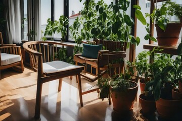 With a chair and some plants, the balcony is littl