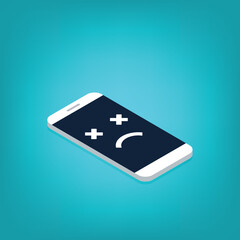 Obraz premium Broken smartphone with sad smile. Broken phone service, recovery and repair concept