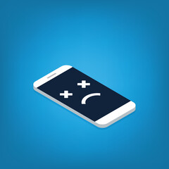 Broken smartphone with sad smile. Broken phone service, recovery and repair concept