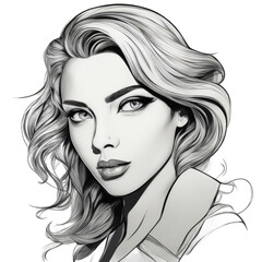 Fototapeta premium Black White Woman Clipart Png Beautiful Woman Clipart Girl Retro Lady Vintage Realistic Woman Fashion Sketch Printable for Wall Decor Canvas
