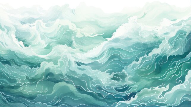 green watercolor sea with stylish wavy print. abstract background