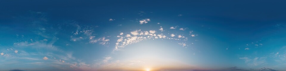 Bright sunset sky panorama with Cirrus clouds. Seamless hdr spherical 360 panorama. Sky dome or...