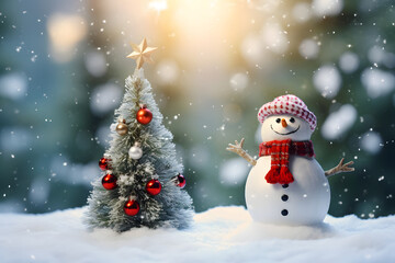 Fototapeta premium Snowman Christmas background