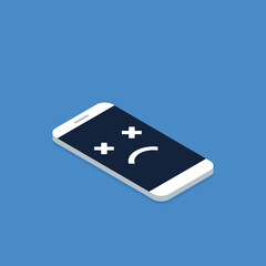 Broken smartphone with sad smile. Broken phone service, recovery and repair concept