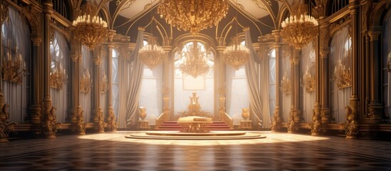 Kings extravagant ballroom in a fairy tale palace filled with opulence and grandeur - obrazy, fototapety, plakaty