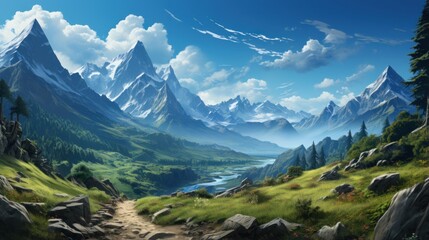 Obraz premium View of mountain rocks. Winding road near the mountain with beautiful surroundings