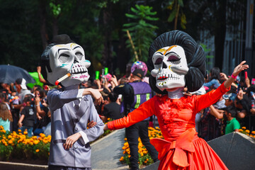 Day of the dead parade in Mexico city