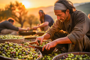 Aesthetic image of traditional olive harvest