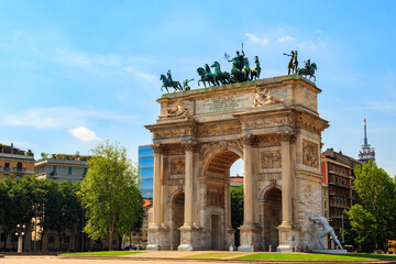 Fototapeta na wymiar Arch of Peace in Sempione Park, Milan, Lombardy, Italy