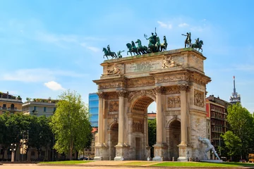Papier Peint photo Milan Arch of Peace in Sempione Park, Milan, Lombardy, Italy