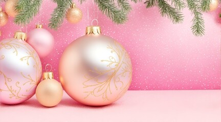 Beautiful Christmas Baubels. Pastel Pink and Gold Seasonal Background. - Powered by Adobe