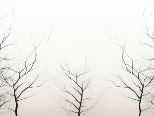Tree tops without leaves against a white sky