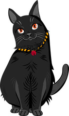 Black magic Halloween cat on transparent background.