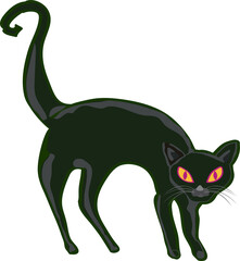 Black magic Halloween cat on transparent background.