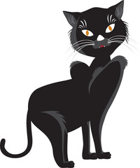 Black magic Halloween cat on transparent background.