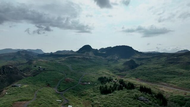 Fly Over Verdant Lush Valleys Over Thingvellir National Park, South Iceland. Aerial Drone Shot