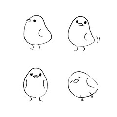 ふわふわひよこのイラスト　モノクロ