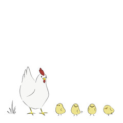 にわとりとひよこのイラスト　カラー © Kiritami