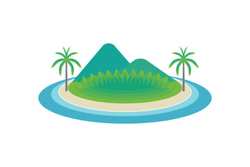 tropical island round symmetrical flat vector illustration with vegetation