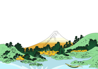浮世絵　甲府三坂水面風イラスト※Affinity Designer作成svgファイル