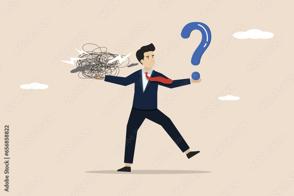 Poster business problems, decision making and looking for business solutions, job and career path concept, 