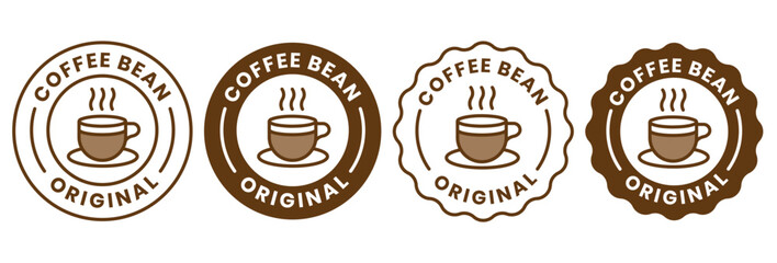 Coffee shop logo. retro badge coffee bean and leaf branch with mountain natural icon line stamp logo vector design in vintage hipster modern style, premium coffee shop bar brand symbol icon