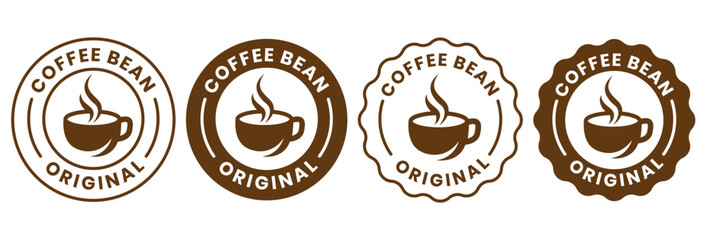 Coffee shop logo. retro badge coffee bean and leaf branch with mountain natural icon line stamp logo vector design in vintage hipster modern style, premium coffee shop bar brand symbol icon