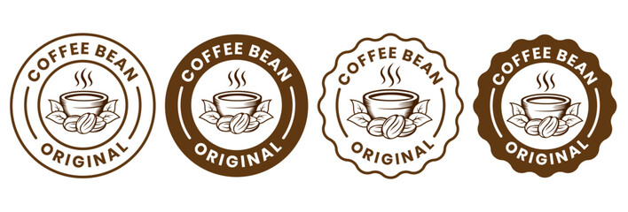 Coffee shop logo. retro badge coffee bean and leaf branch with mountain natural icon line stamp logo vector design in vintage hipster modern style, premium coffee shop bar brand symbol icon