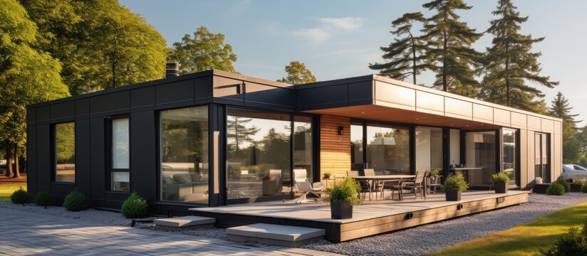 Eco friendly modular housing featuring panoramic windows made from sandwich panels