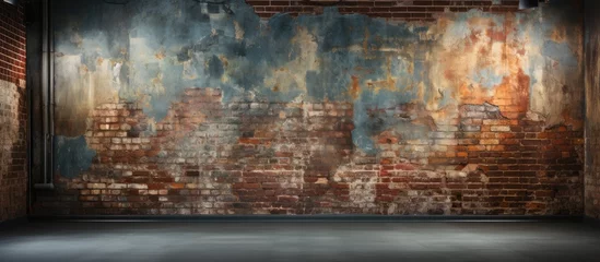 Photo sur Plexiglas Mur de briques Grunge themed photo studio with brick wall and paper backdrop