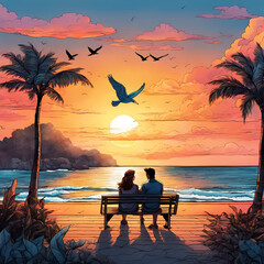 couple on the beach at sunset