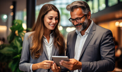 Collaborative Success: Happy Business Team Working with Digital Tablet in Office