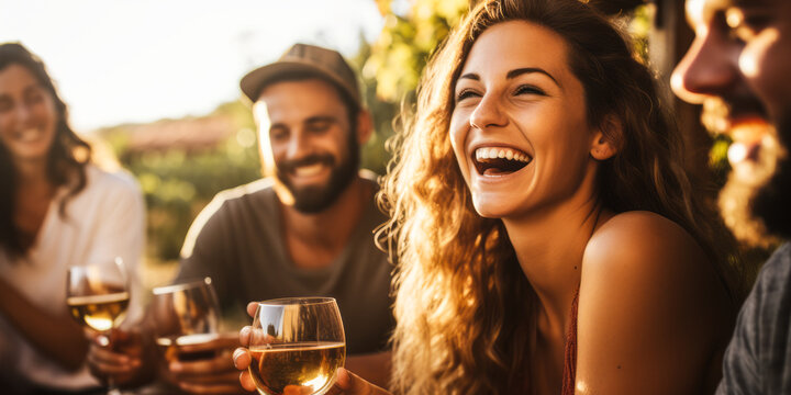 Happy Harvest: Blurred Image of Friends Enjoying Wine in a Daytime Vineyard