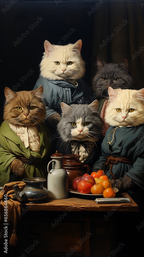 Sticker Image of group of cats dressed in renaissance garb.