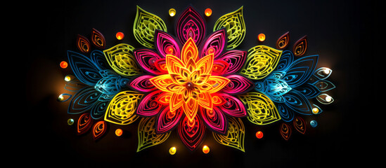 luxury colorful mandala lotus illustration in dark background