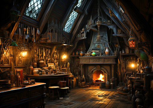 Interior decoration, dark interior of the witch house
