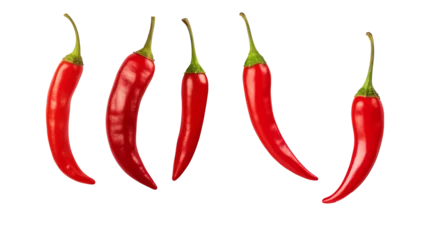 Papier Peint photo Piments forts red hot chili peppers isolated over a transparent background, spicy jalapenos, whole and cut in half, top and side view, PNG