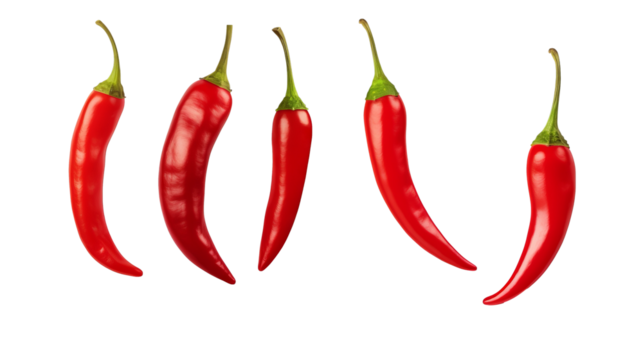 red hot chili peppers isolated over a transparent background, spicy jalapenos, whole and cut in half, top and side view, PNG