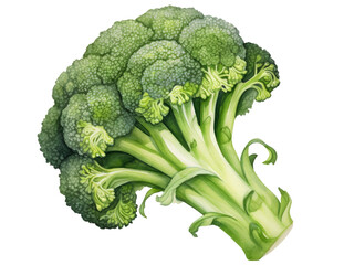 Watercolor illustration of a broccoli isolated on transparent background