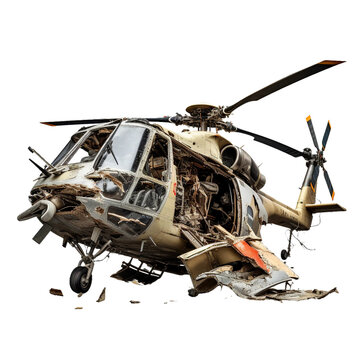 Ravaged Helicopter, transparent background, isolated image, generative AI
