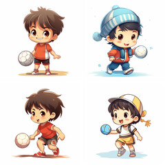 set of cartoon children playing the ball
