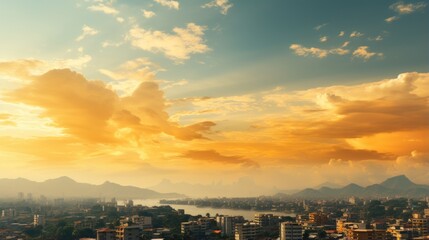 Yellow gold sky afternoon In tropical countries summer city - obrazy, fototapety, plakaty