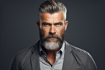 Detailed close-up of man with beard. This image can be used to depict masculinity, facial hair grooming, or as character in business or casual setting. - obrazy, fototapety, plakaty