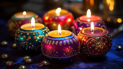 Obraz na płótnie Canvas Beautiful diwali diya lamps lit during diwali celebration