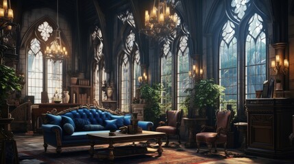 Interior of a cozy room in Gothic style
