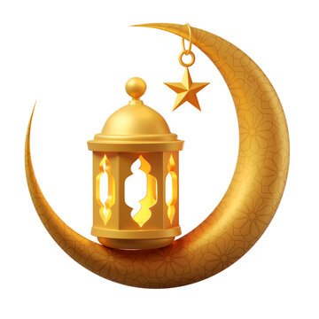 Golden Ramadan lantern hanging on gold moon
